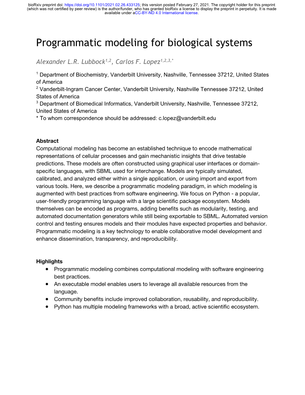Programmatic Modeling for Biological Systems