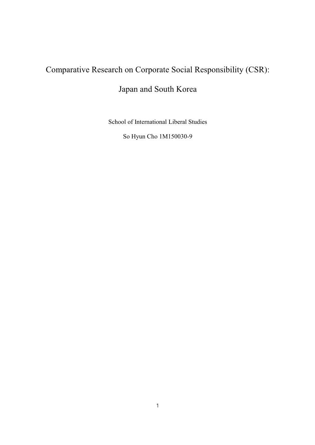 Comparative Research on Corporate Social Responsibility (CSR): Japan and South Korea