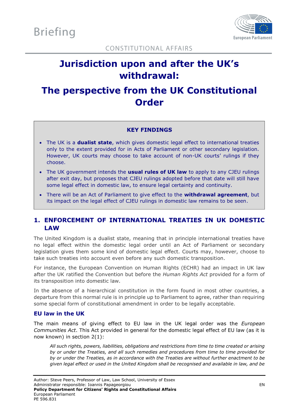 Jurisdiction Upon and After the UK's Withdrawal: the Perspective From