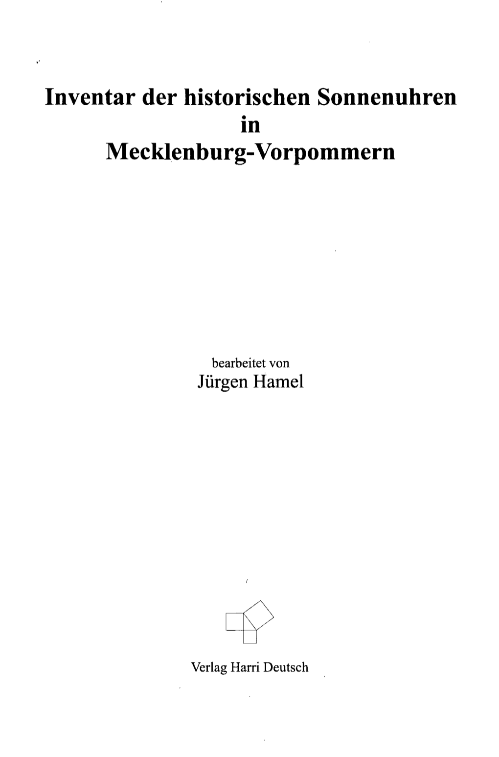 Inventar Der Historischen Sonnenuhren in Mecklenburg-Vorpommern