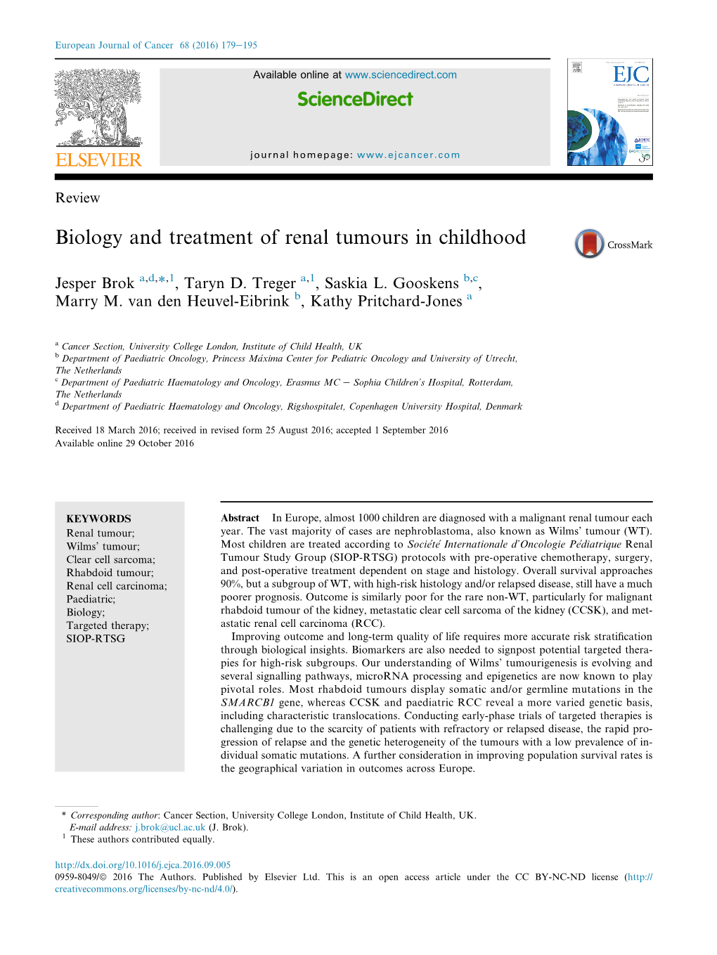 Biology and Treatment of Renal Tumours in Childhood