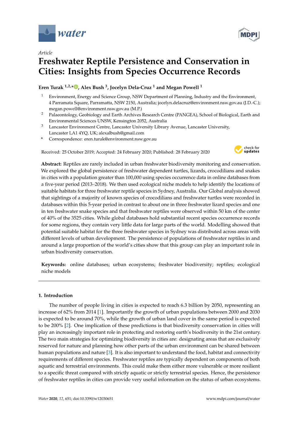 Freshwater Reptile Persistence and Conservation in Cities: Insights from Species Occurrence Records