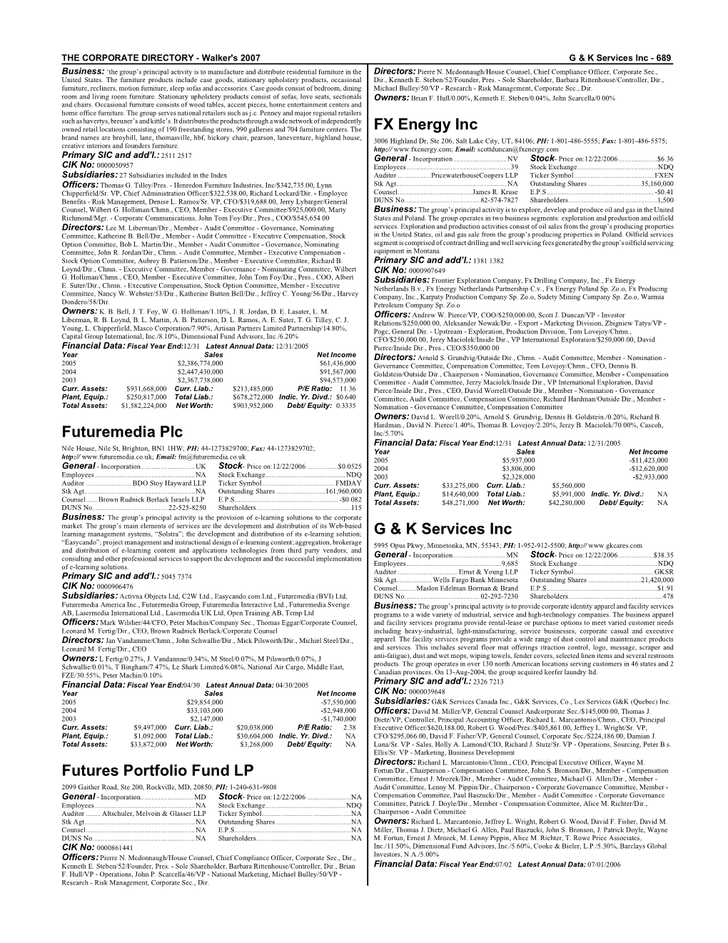 Futuremedia Plc Futures Portfolio Fund LP FX Energy Inc G