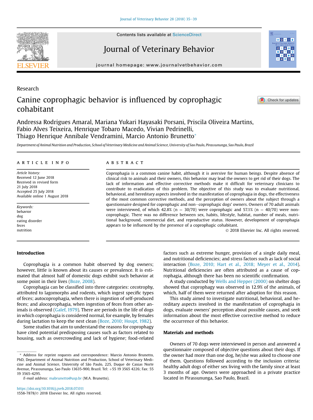 Canine Coprophagic Behavior Is Influenced by Coprophagic Cohabitant