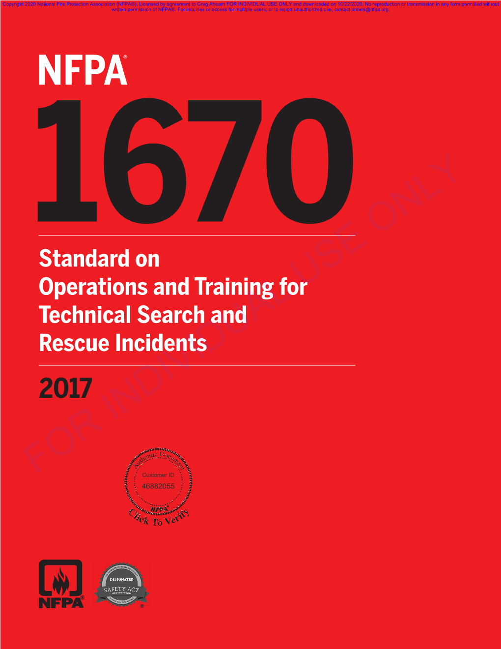NFPA 1670, 2017 Ed