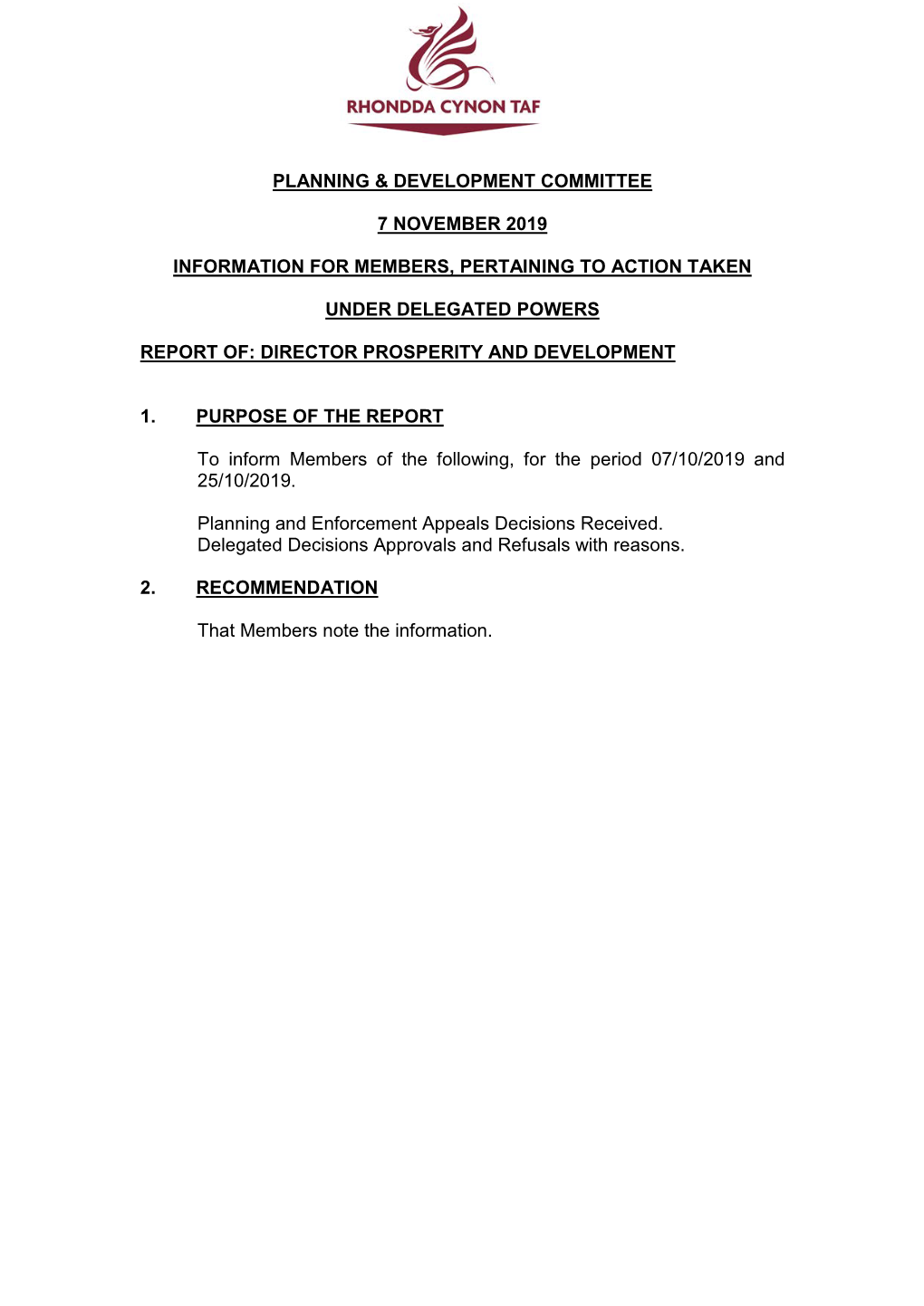 Planning & Development Committee 7 November 2019