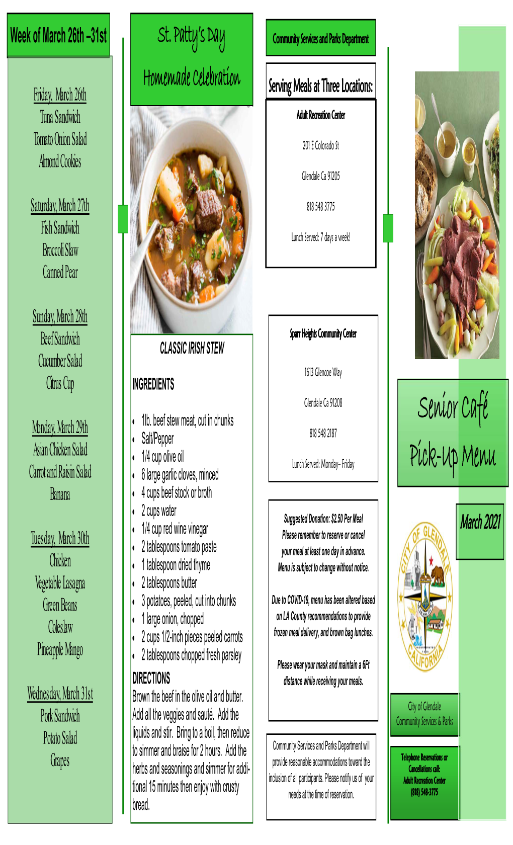 Senior Café Pick-Up Menu