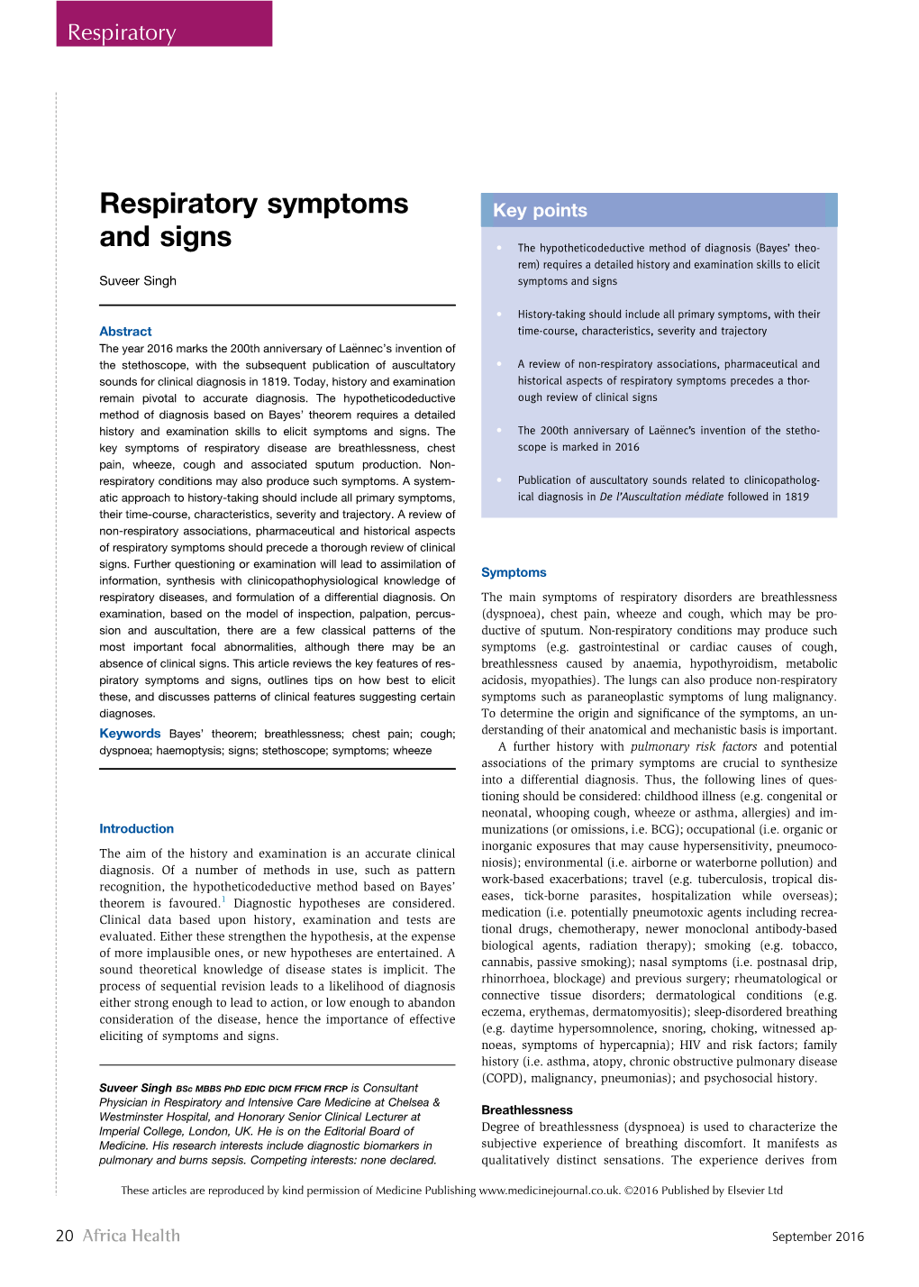 Respiratory Symptoms and Signs