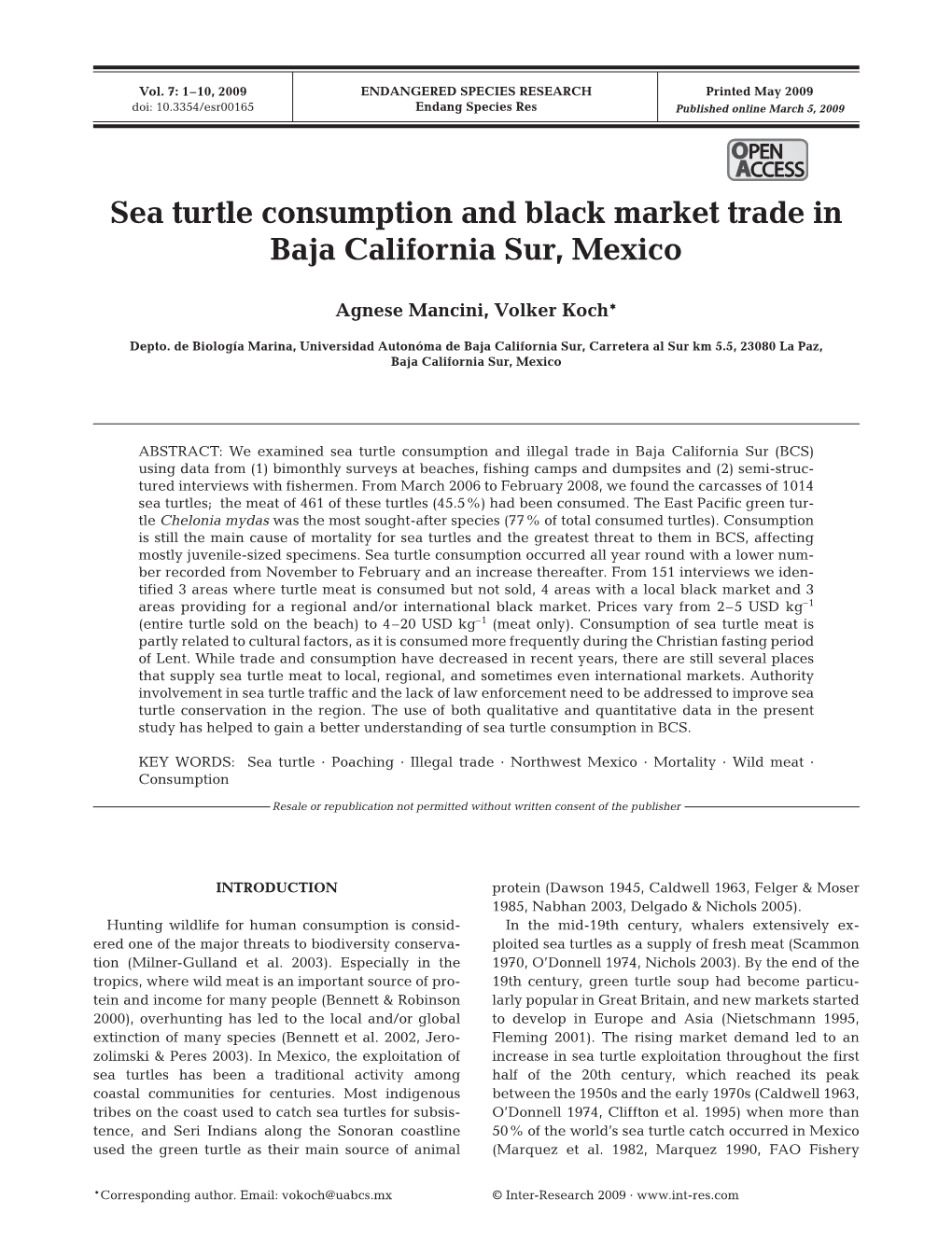 Sea Turtle Consumption and Black Market Trade in Baja California Sur, Mexico