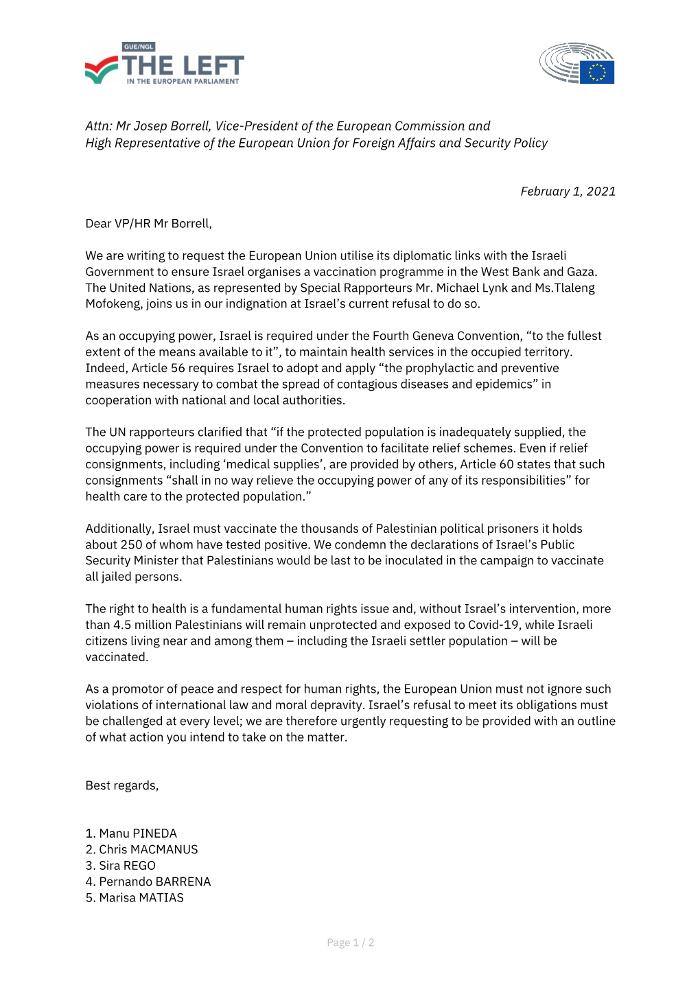 2021-02-01 Letter Borrell Vaccines Palestine EN