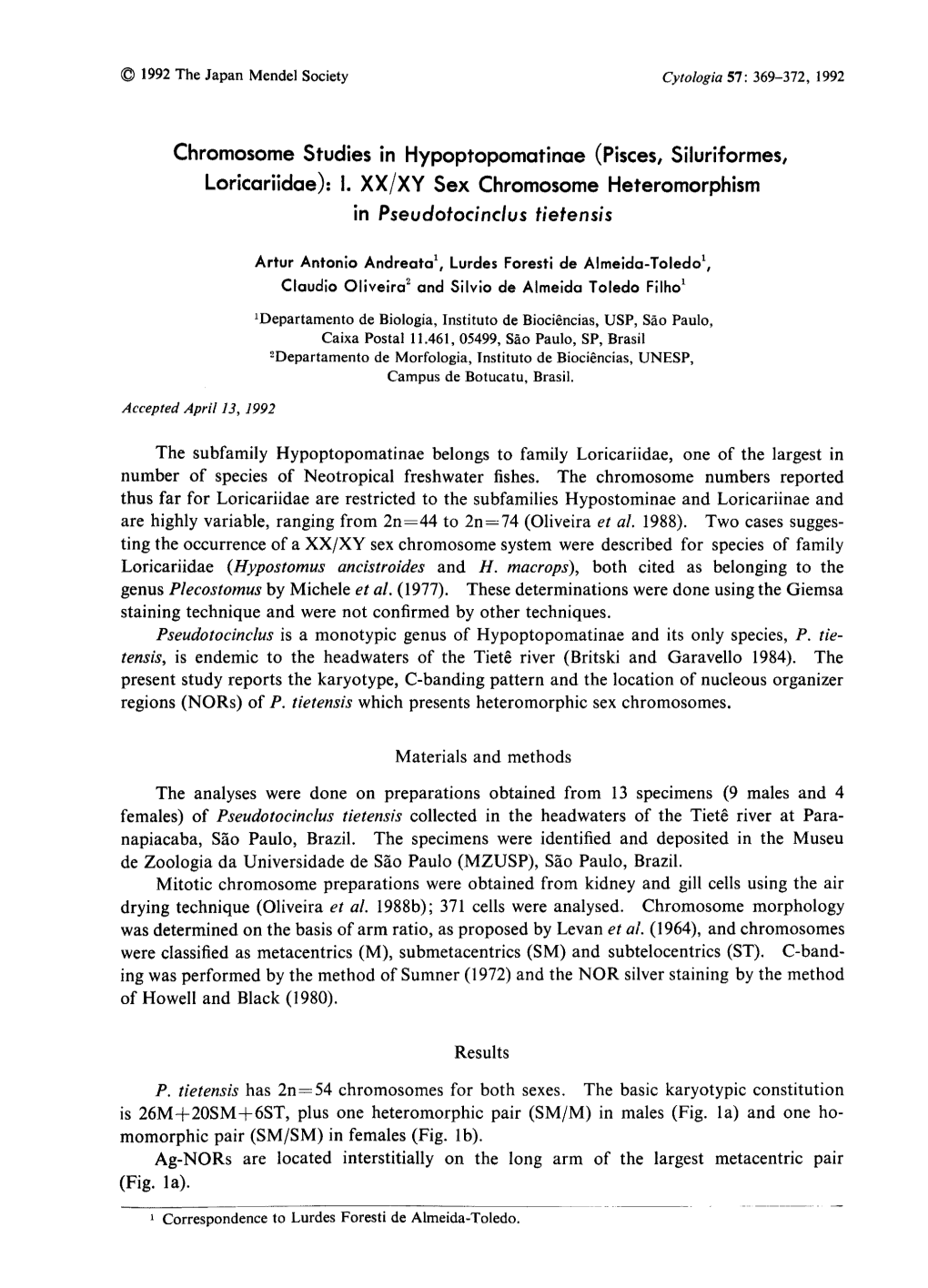 Chromosome Studies in Hypoptopomatinae (Pisces