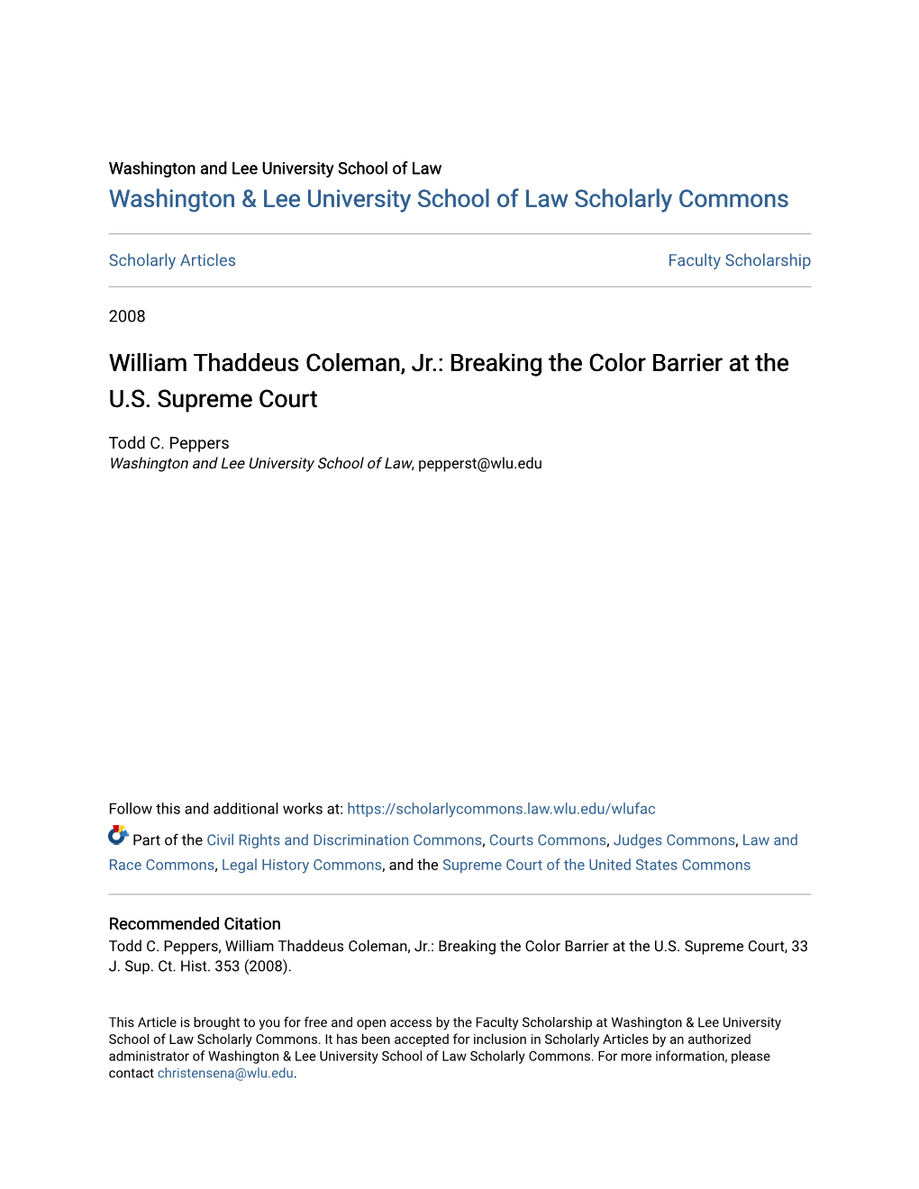 William Thaddeus Coleman, Jr.: Breaking the Color Barrier at the U.S
