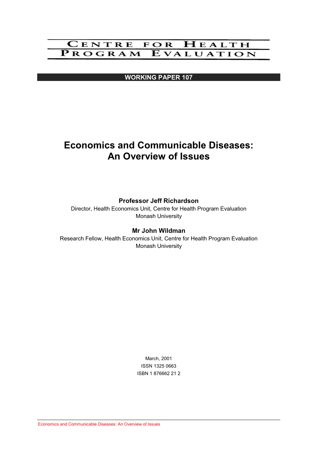 Economics and Communicable Diseases: an Overview of Issues