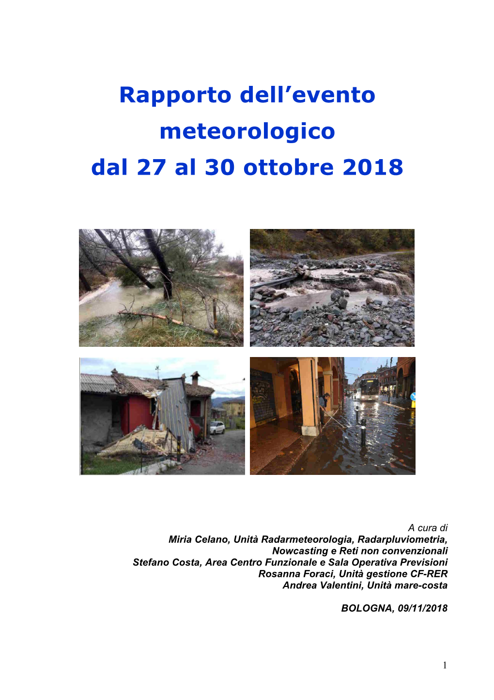 Rapporto Dell'evento Meteorologico Dal 27 Al 30 Ottobre 2018