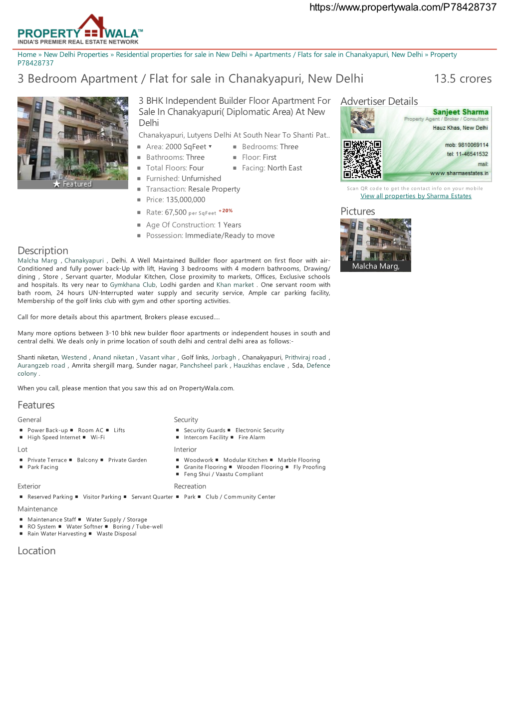 3 Bedroom Apartment / Flat for Sale in Chanakyapuri, New Delhi