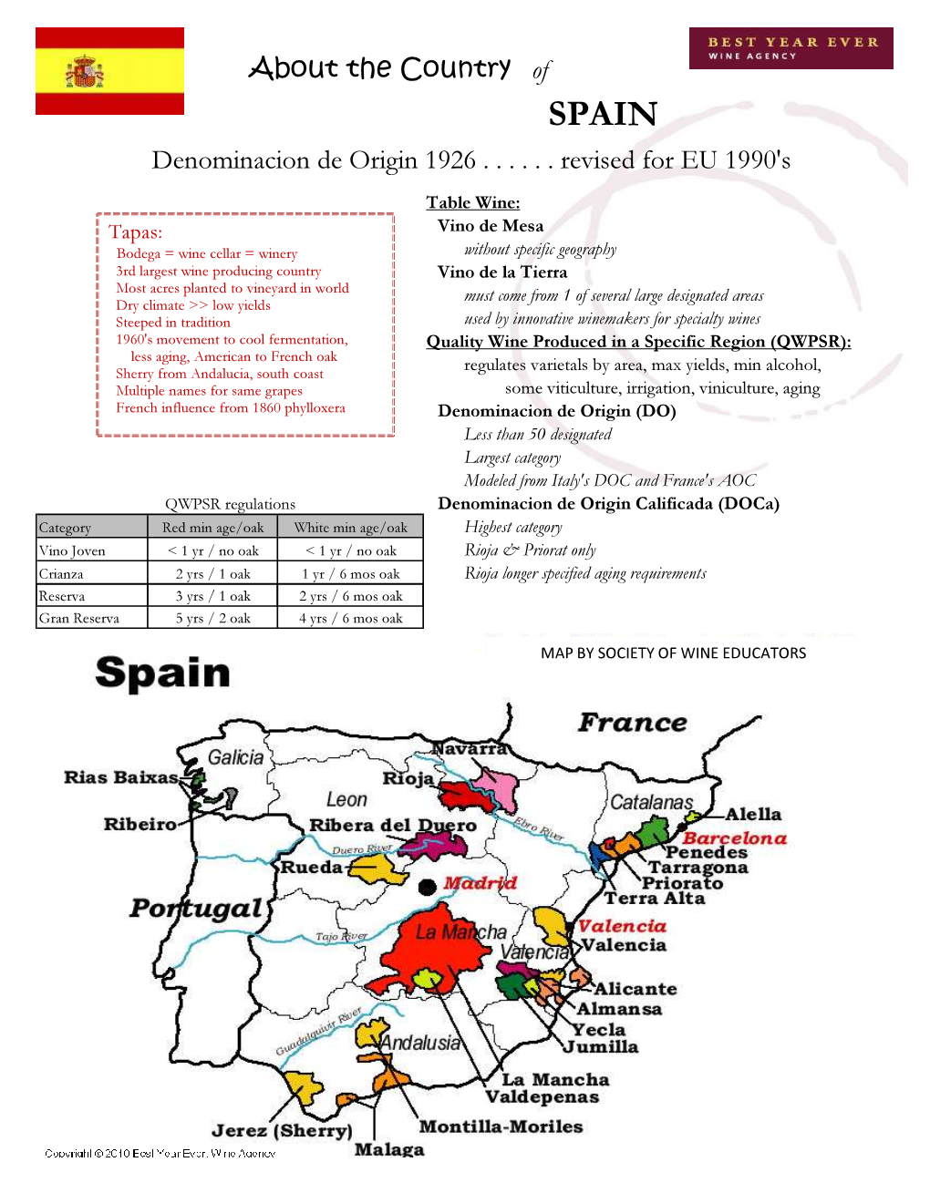 About the Country of SPAIN Denominacion De Origin 1926