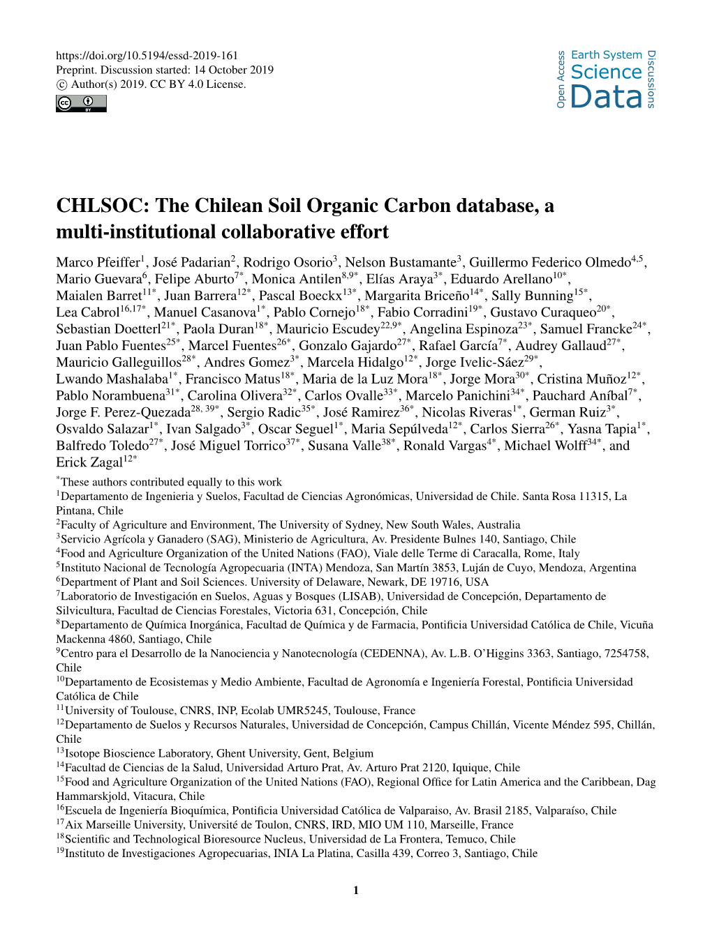 The Chilean Soil Organic Carbon Database, a Multi