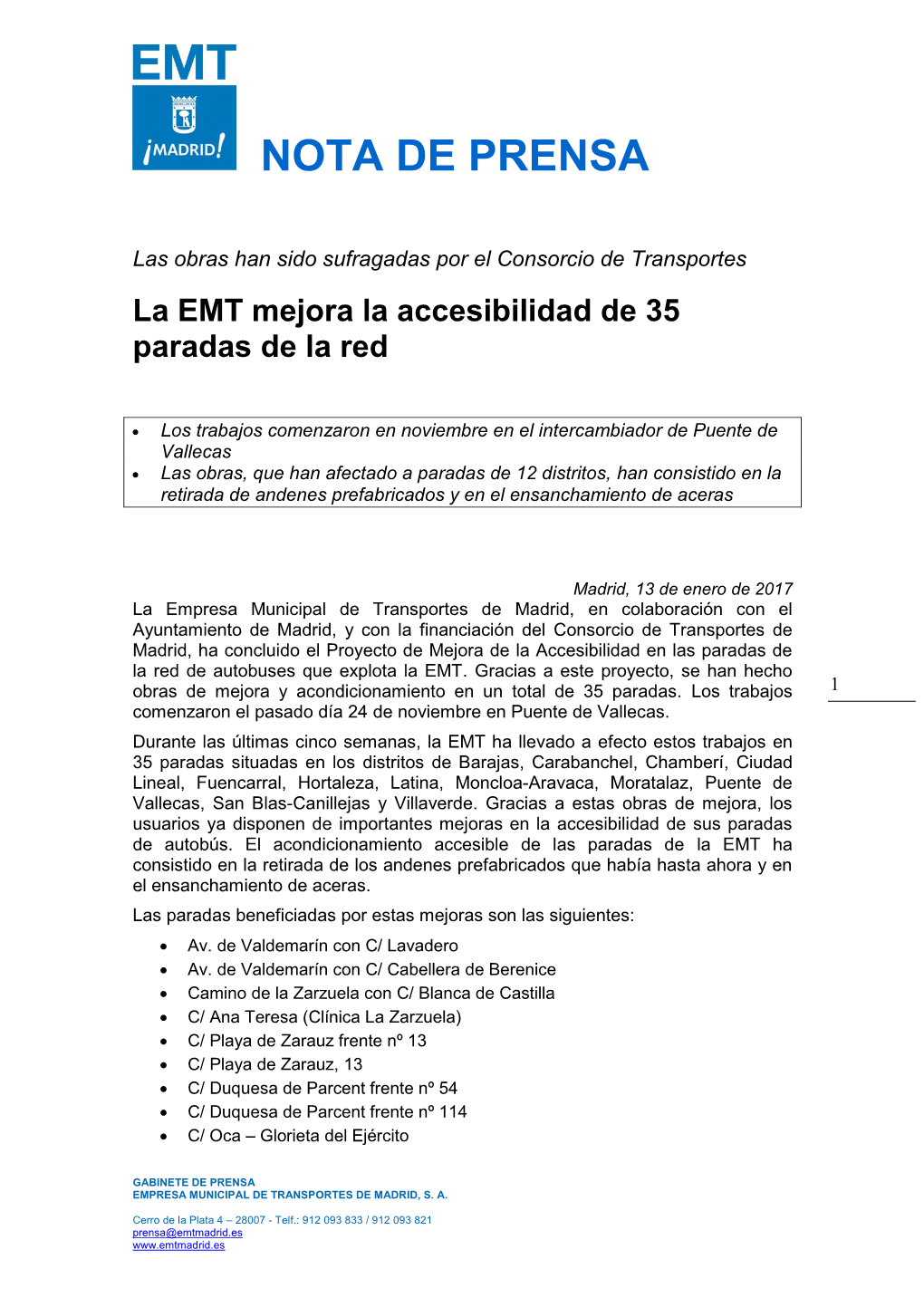 La EMT Mejora La Accesibilidad De 35 Paradas De La Red