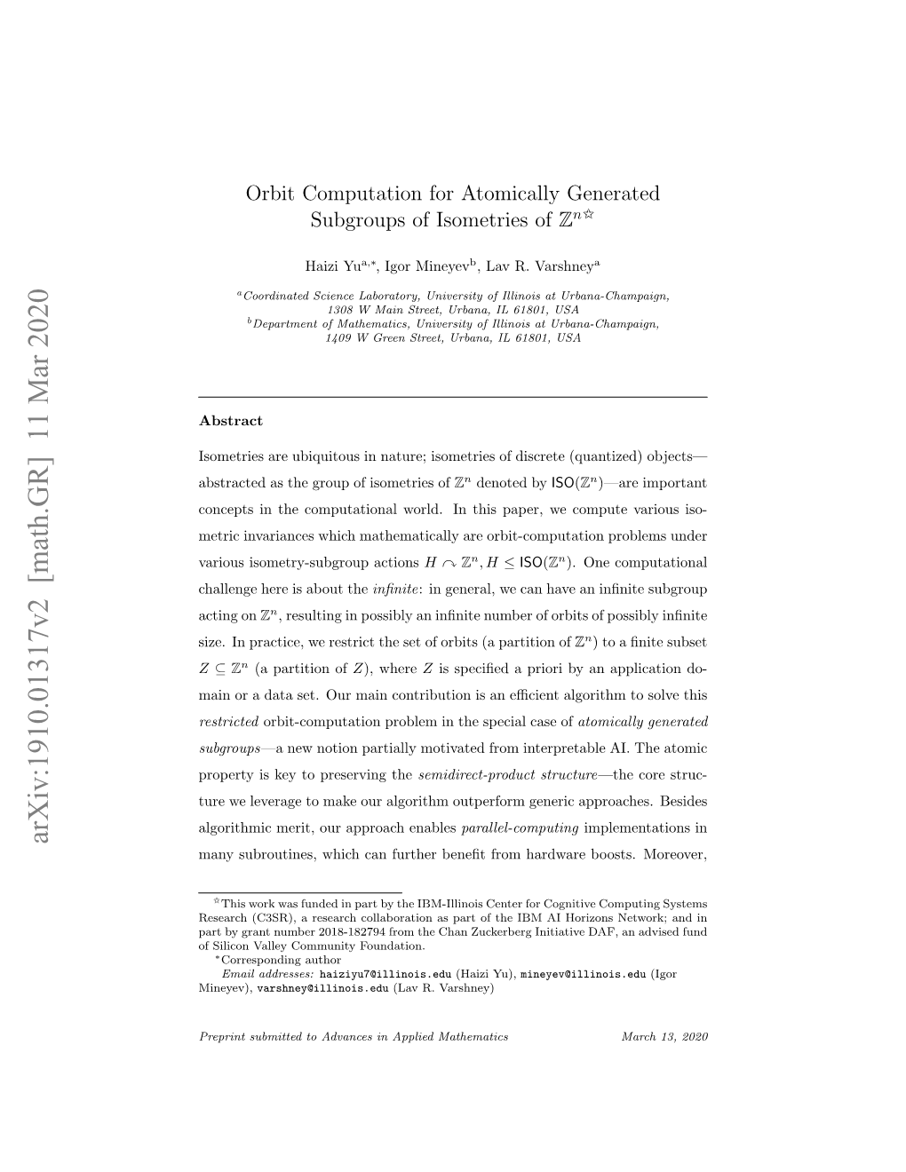 Arxiv:1910.01317V2 [Math.GR] 11 Mar 2020 Many Subroutines, Which Can Further Beneﬁt from Hardware Boosts