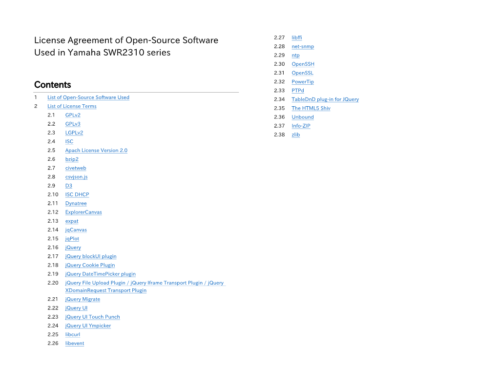 License Agreement of Open-Source Software Used in Yamaha