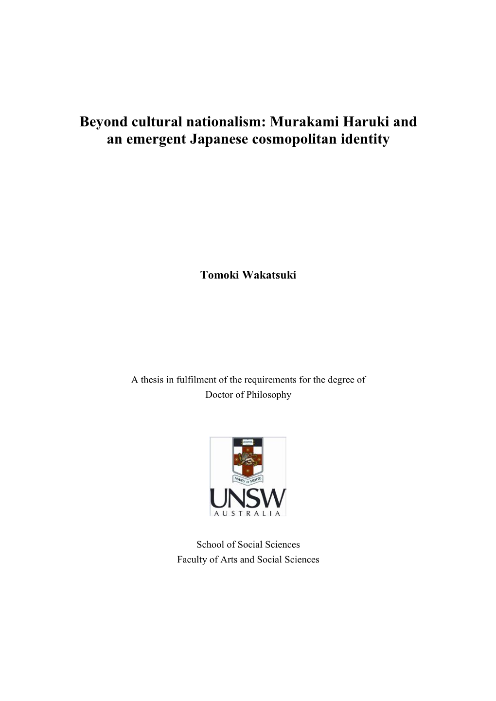 Murakami Haruki and an Emergent Japanese Cosmopolitan Identity