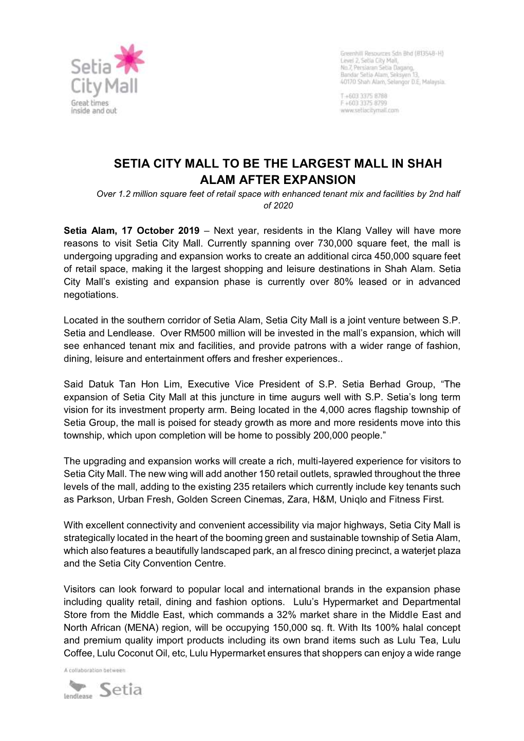 Setia City Mall to Be the Largest Mall in Shah Alam