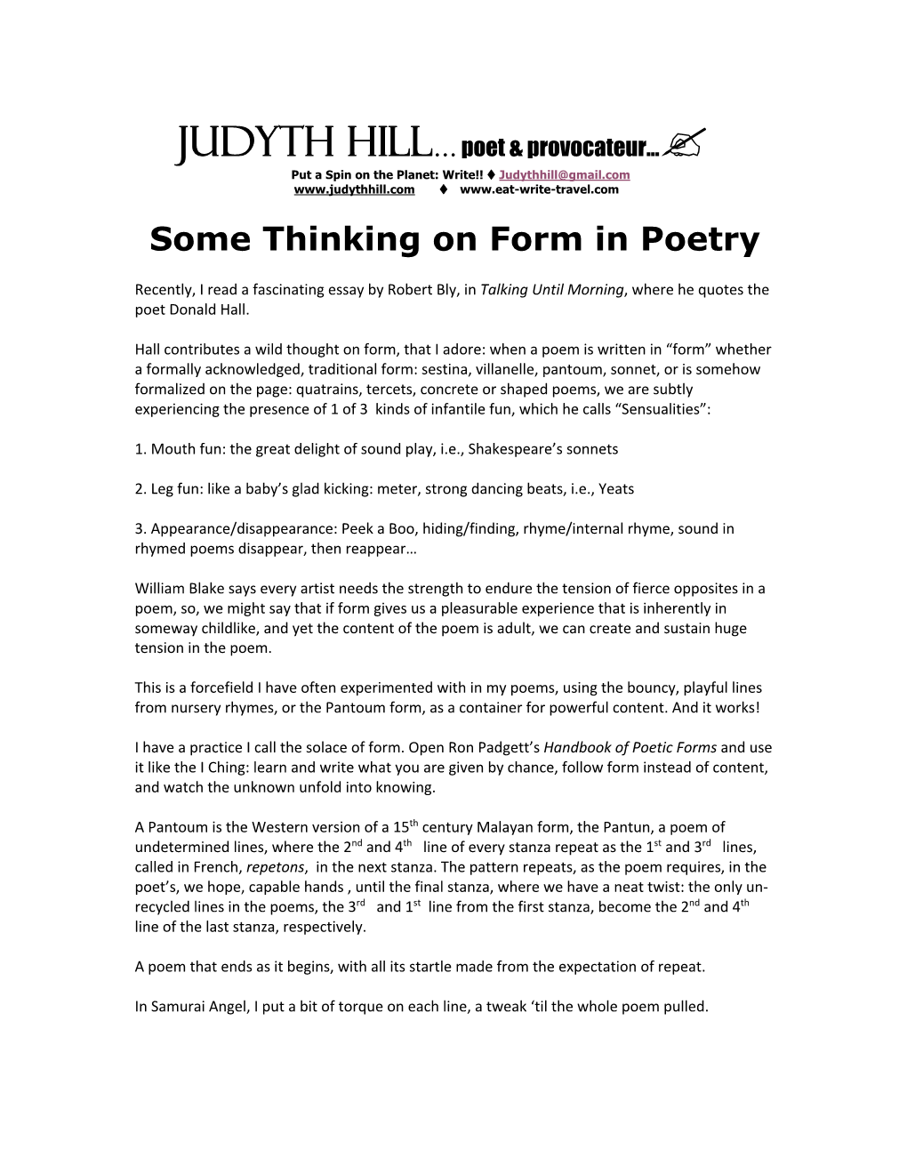 Some Thinking on Form in Poetry