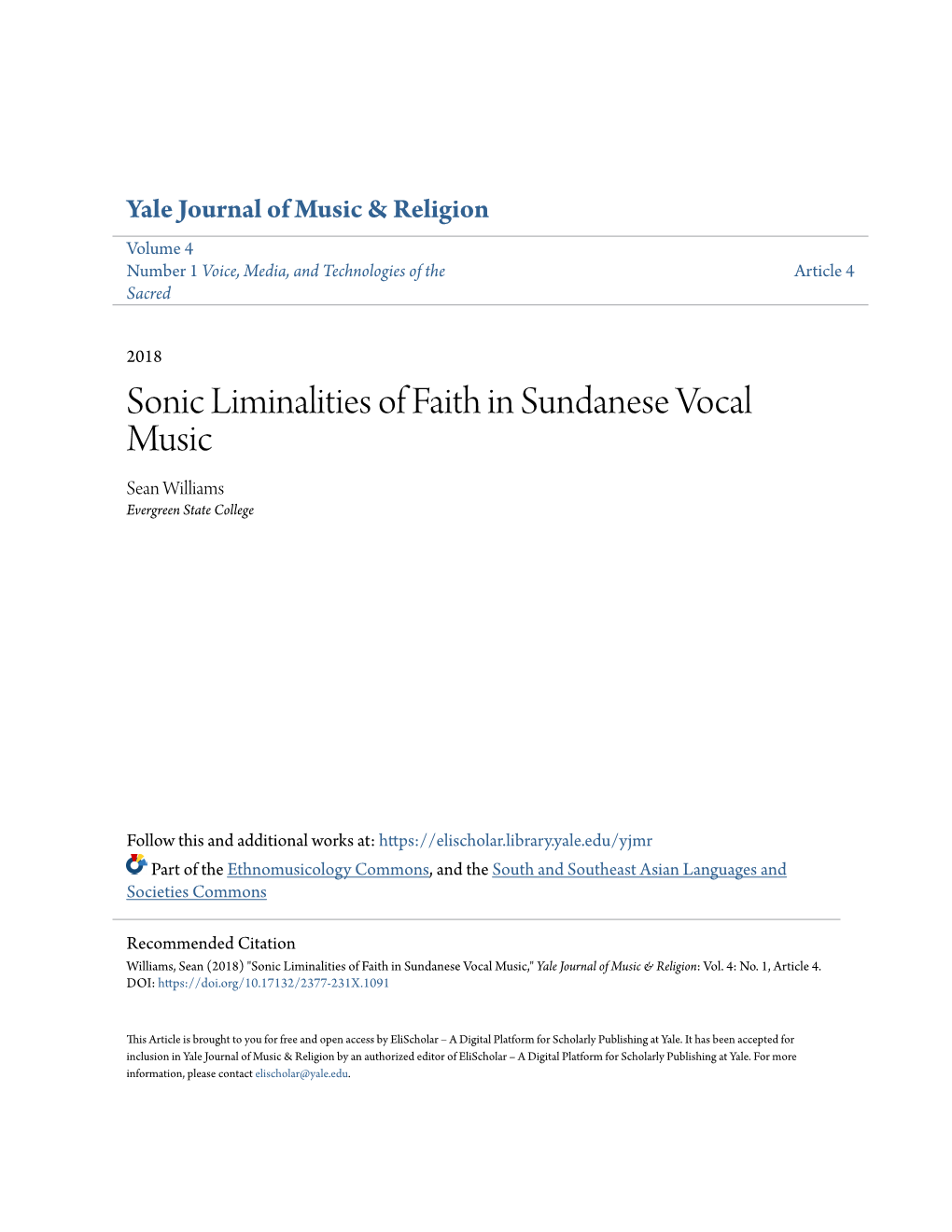 Sonic Liminalities of Faith in Sundanese Vocal Music Sean Williams Evergreen State College