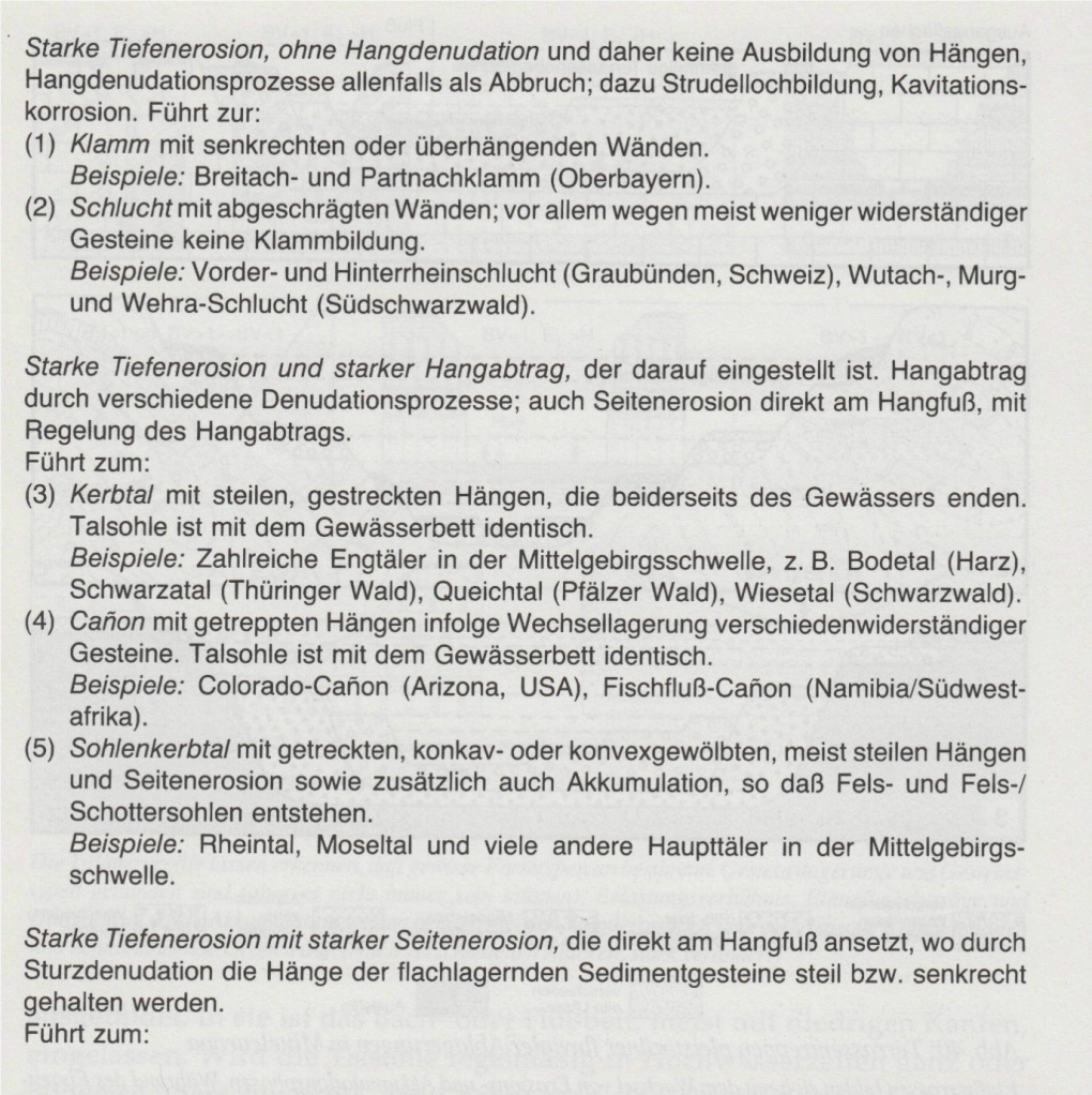 Starke Tiefenerosion, Ohne Hangdenudation Und Daher Keine Ausbildung Von Hängen, Hangdenudationsprozesse Allenfalls Als Abbruch