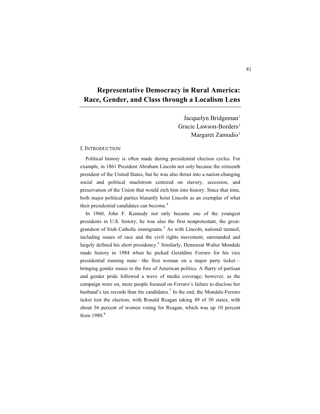 Representative Democracy in Rural America: Race, Gender, and Class Through a Localism Lens