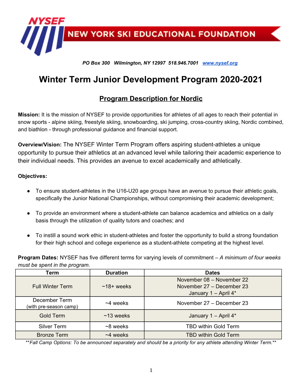 Winter Term Junior Development Program 2020-2021