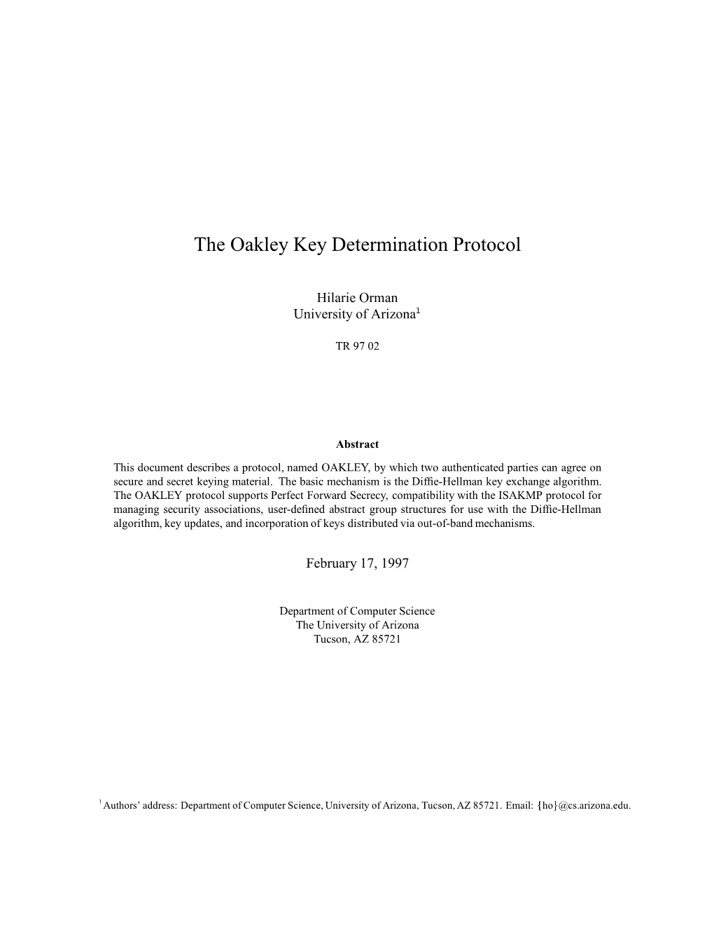 The Oakley Key Determination Protocol