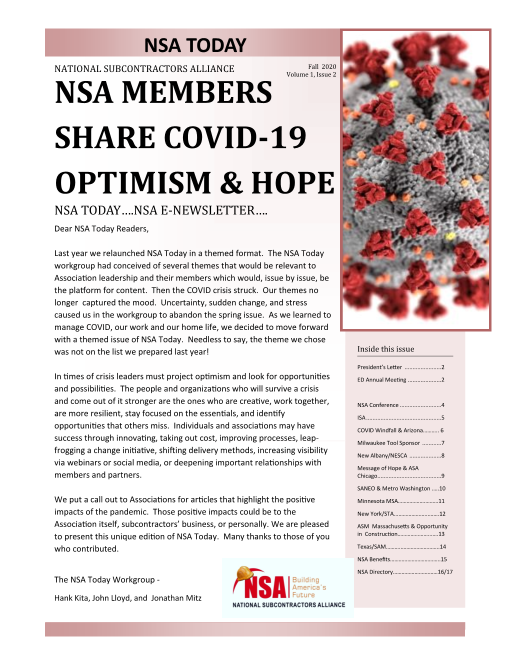 Nsa Members Share Covid-19 Optimism & Hope