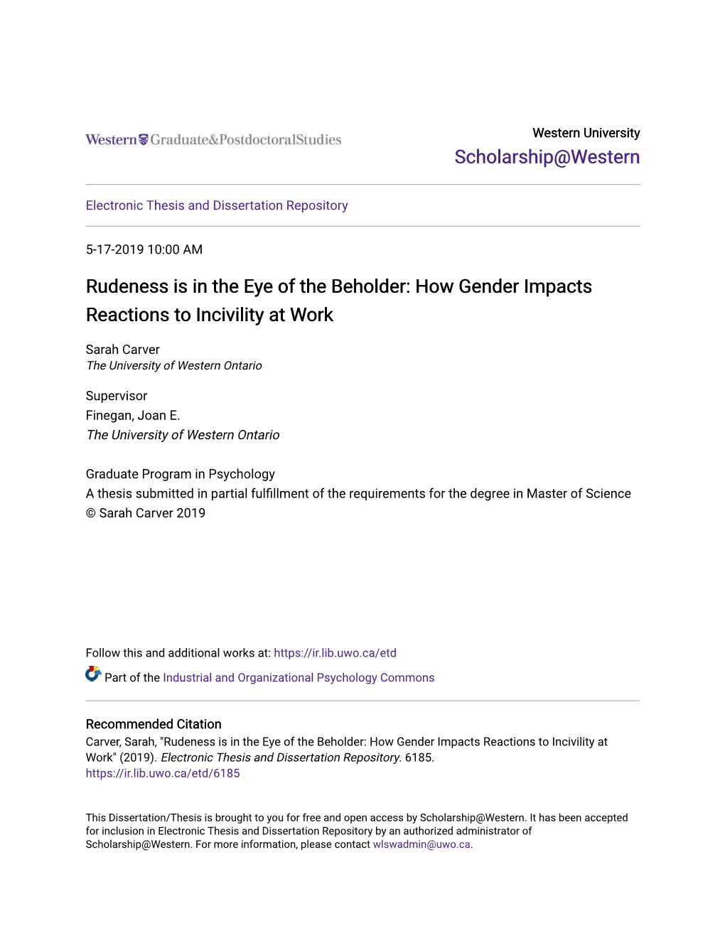 Rudeness Is in the Eye of the Beholder: How Gender Impacts Reactions to Incivility at Work