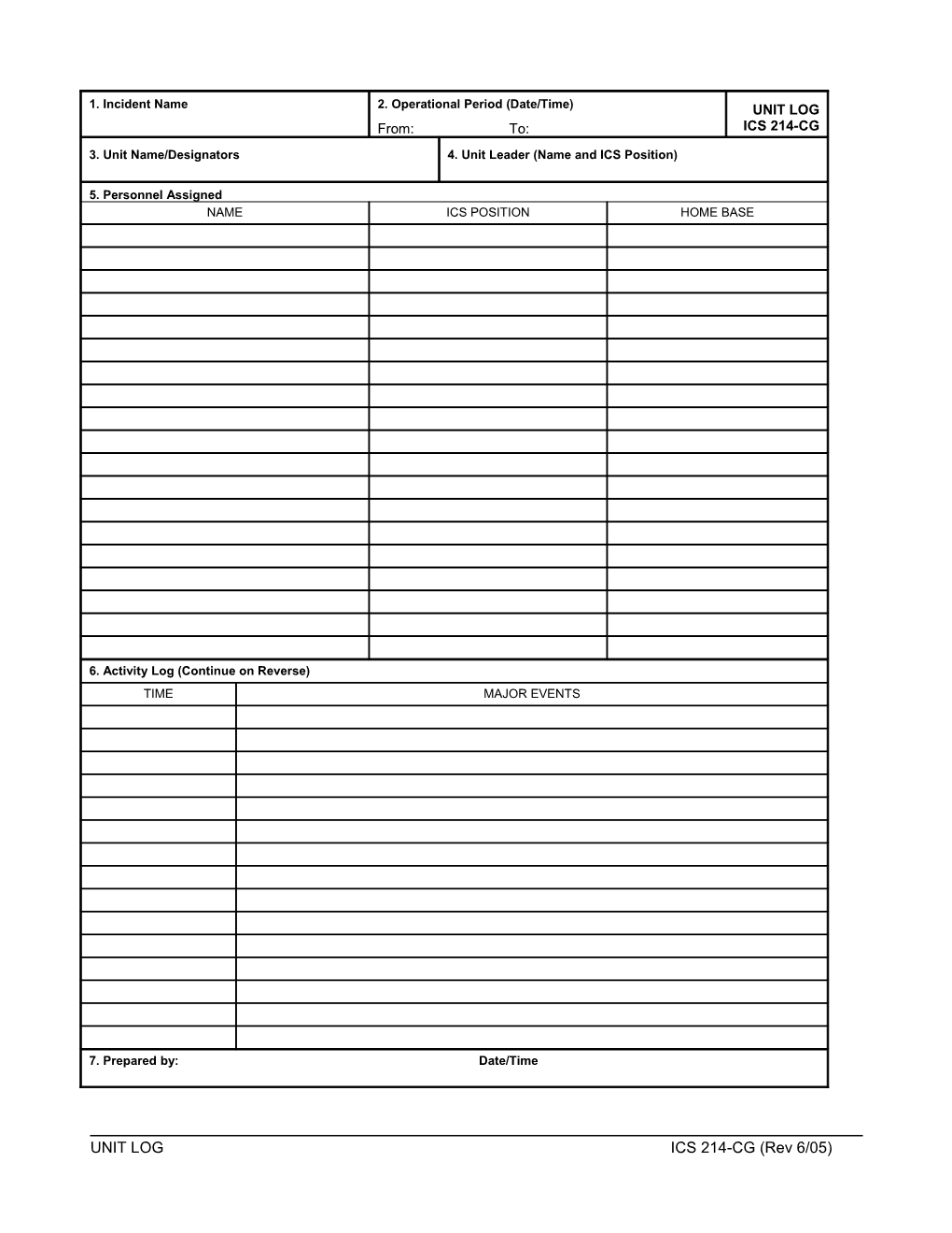 Unit Log (Ics Form 214-Cg)