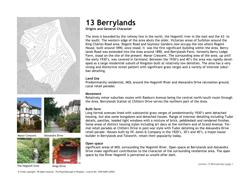 13 Berrylands Origins and General Character