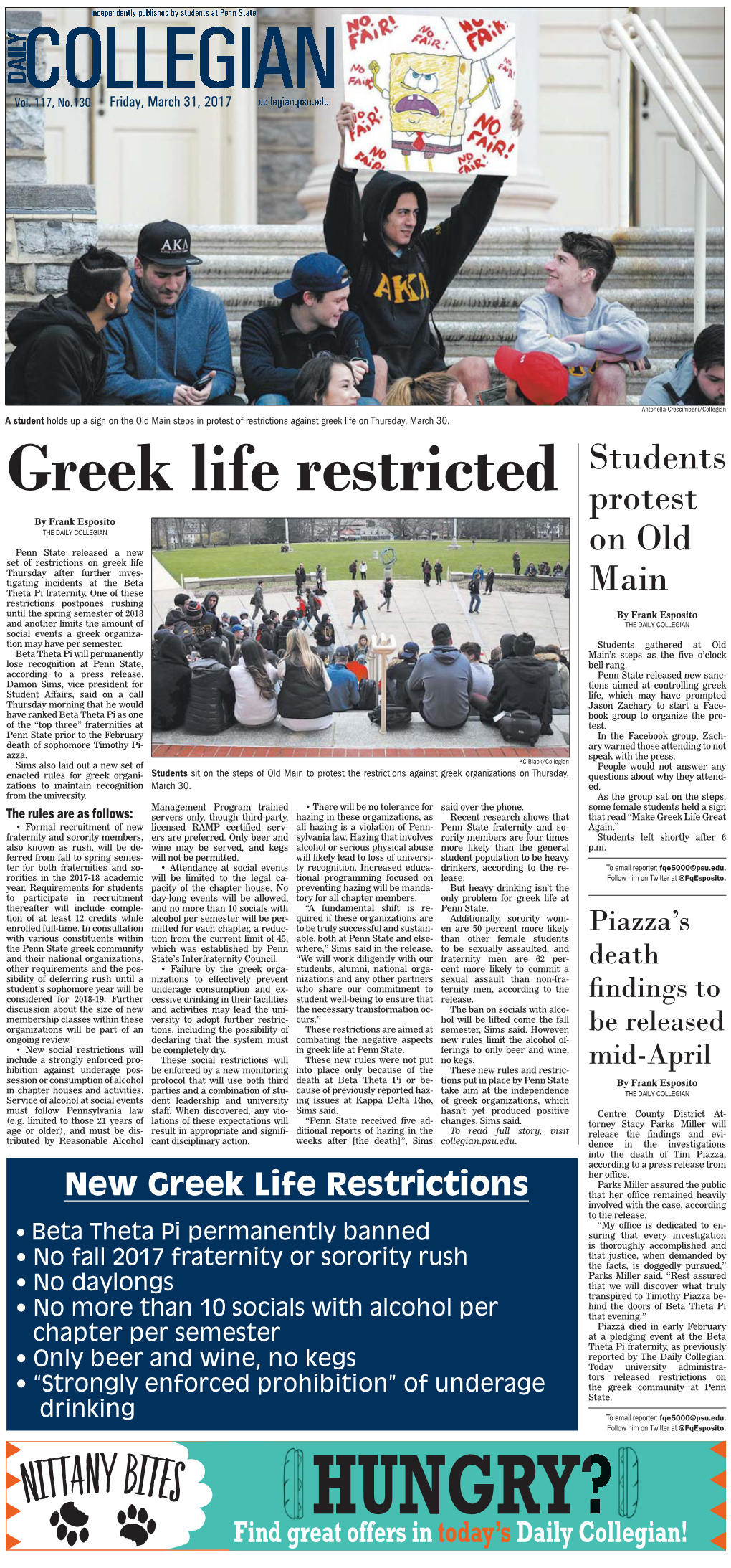 Greek Life Restricted SURWHVW by Frank Esposito the DAILY COLLEGIAN