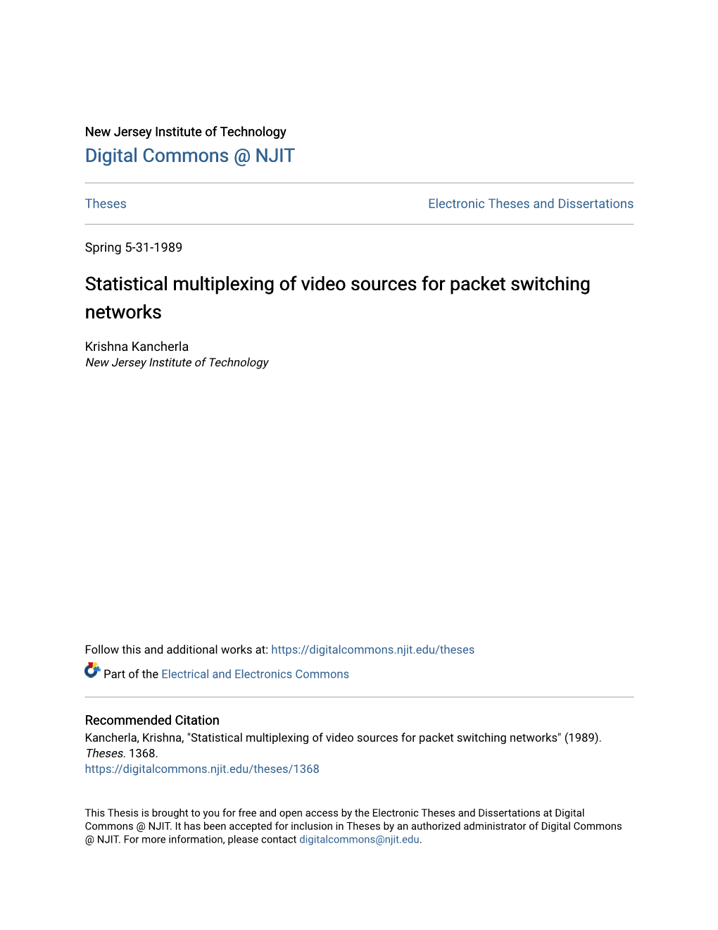 Statistical Multiplexing of Video Sources for Packet Switching Networks