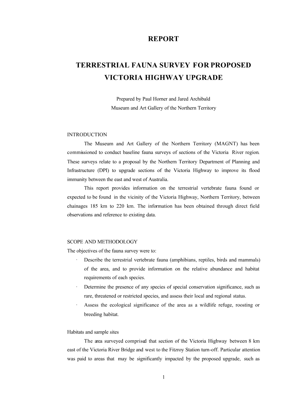 3. Terrestrial Fauna Survey for Proposed