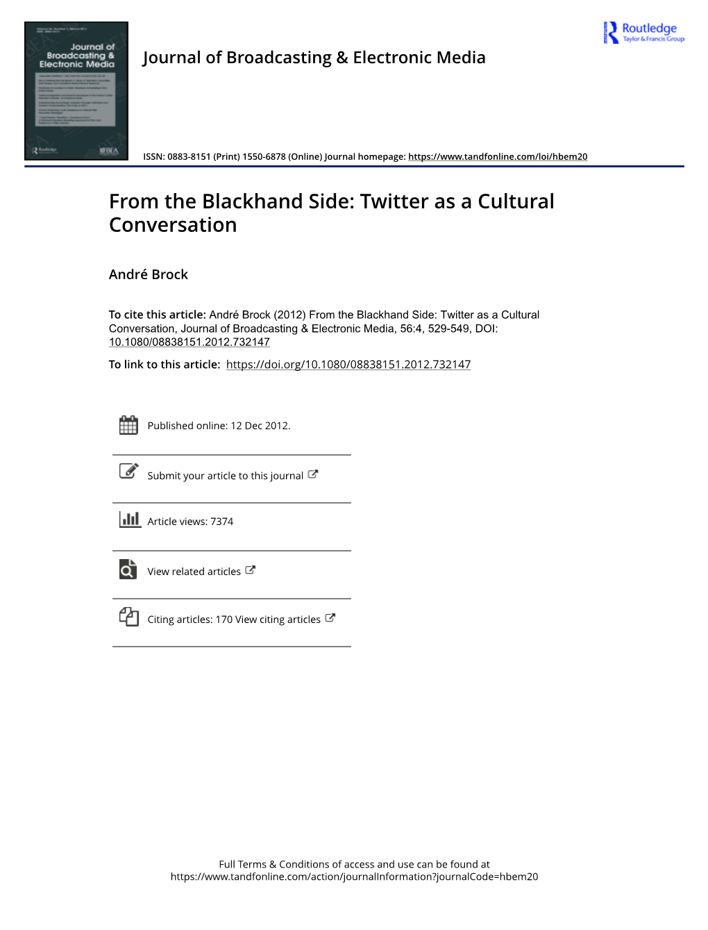 From the Blackhand Side: Twitter As a Cultural Conversation