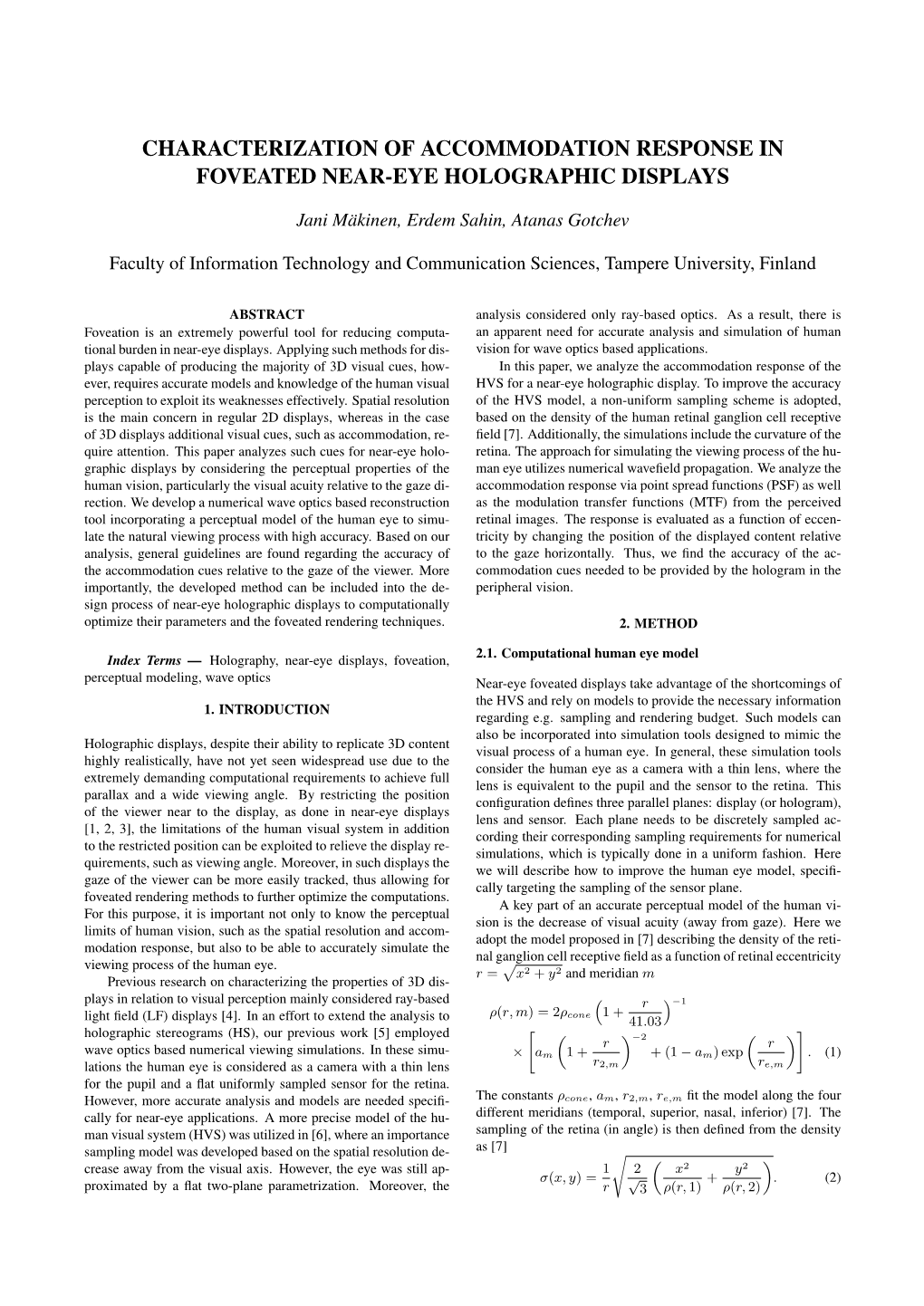 Characterization of Accommodation Response in Foveated Near-Eye Holographic Displays