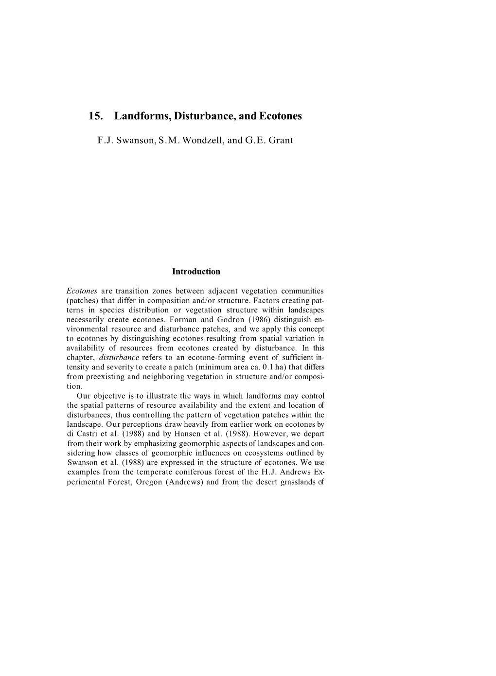 15. Landforms, Disturbance, and Ecotones