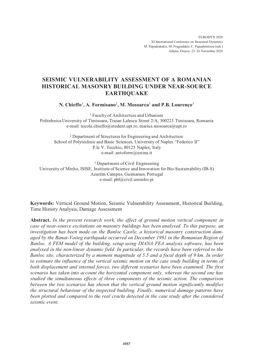 Seismic Vulnerability Assessment of a Romanian Historical Masonry Building Under Near-Source Earthquake