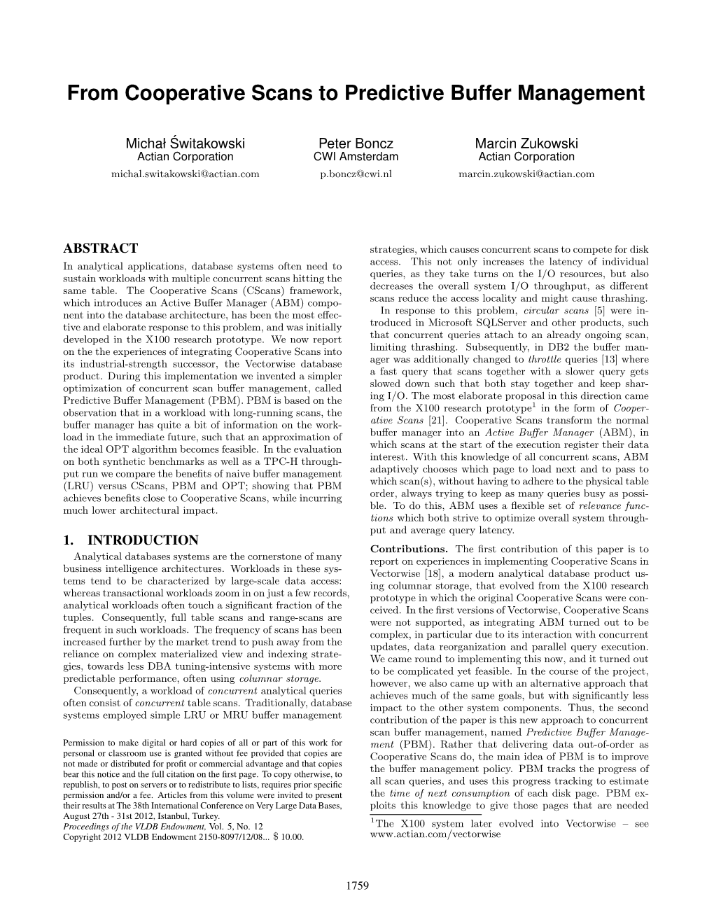 From Cooperative Scans to Predictive Buffer Management