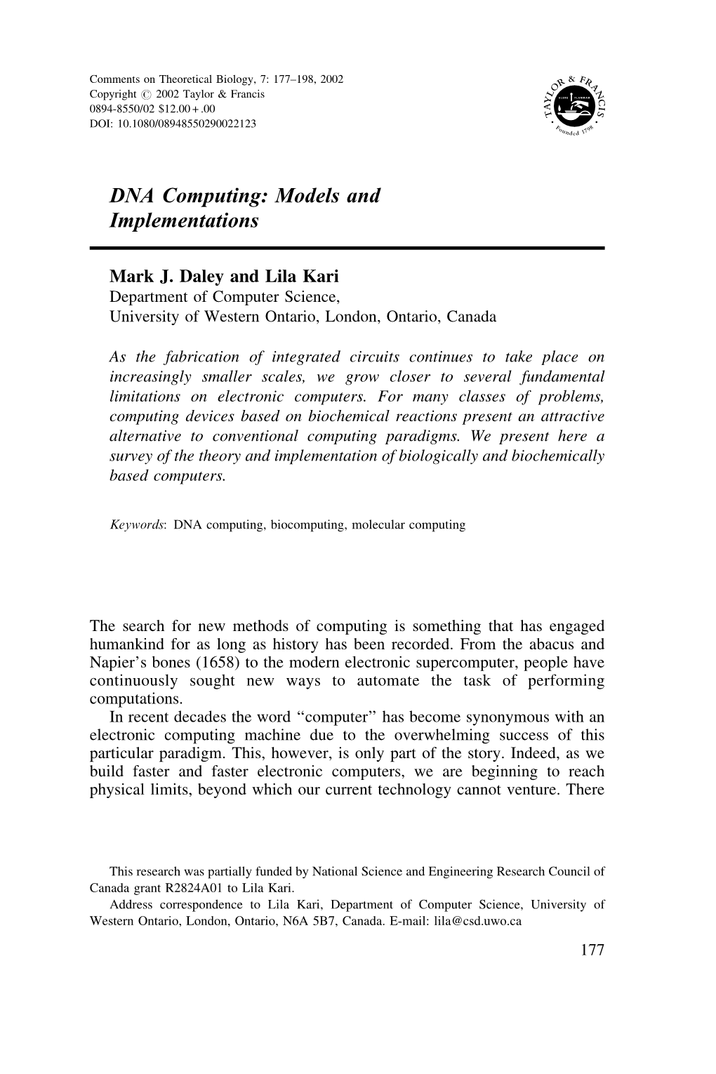 DNA Computing: Models and Implementations