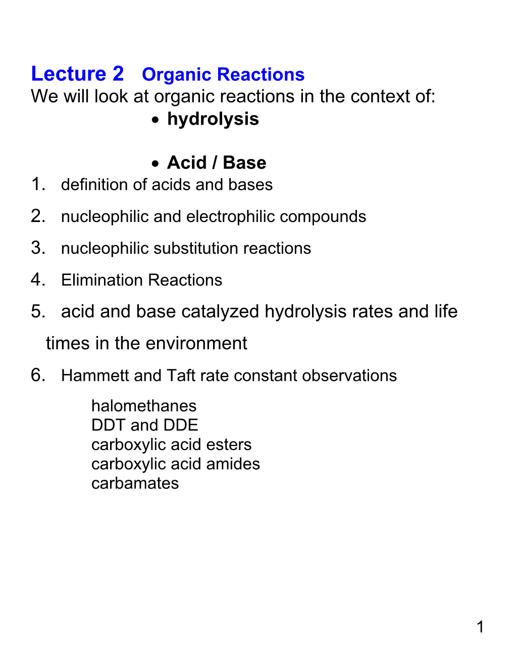 Lecture 2 Organic Reactions