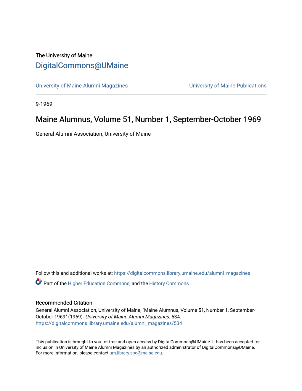 Maine Alumnus, Volume 51, Number 1, September-October 1969