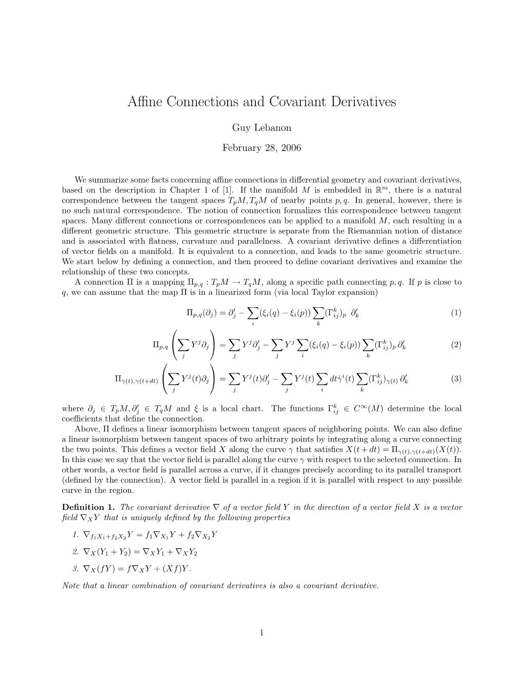 Affine Connections and Covariant Derivatives