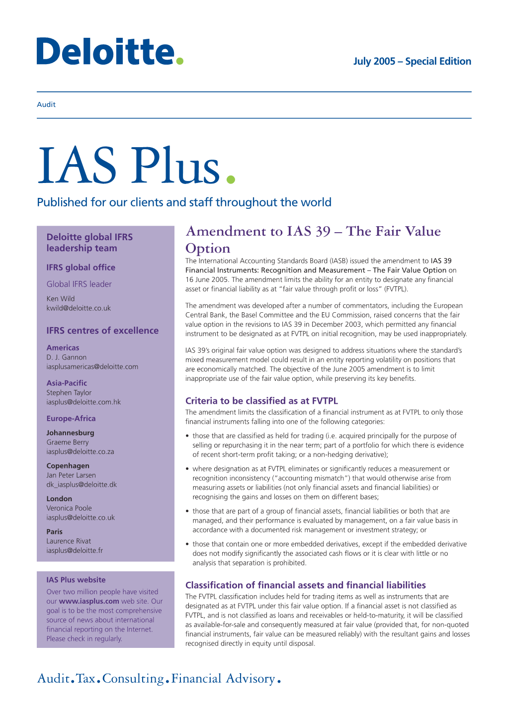 Amendment to IAS 39 – the Fair Value Option