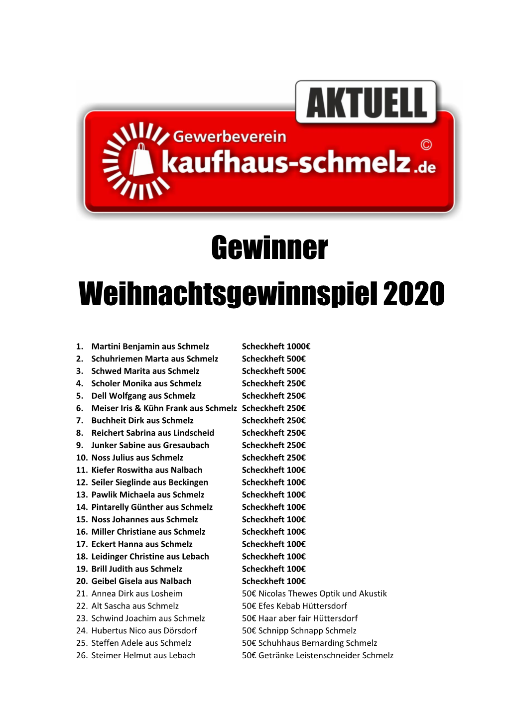 Gewinner Weihnachtsgewinnspiel 2020